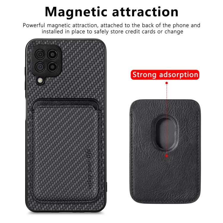 For Samsung Galaxy A22 4G Carbon Fiber Leather Card Magsafe Magnetic Phone Case(Black) - Galaxy Phone Cases by PMC TechLife | Online Shopping South Africa | PMC TechLife