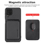 For Samsung Galaxy A22 4G Carbon Fiber Leather Card Magsafe Magnetic Phone Case(Black)