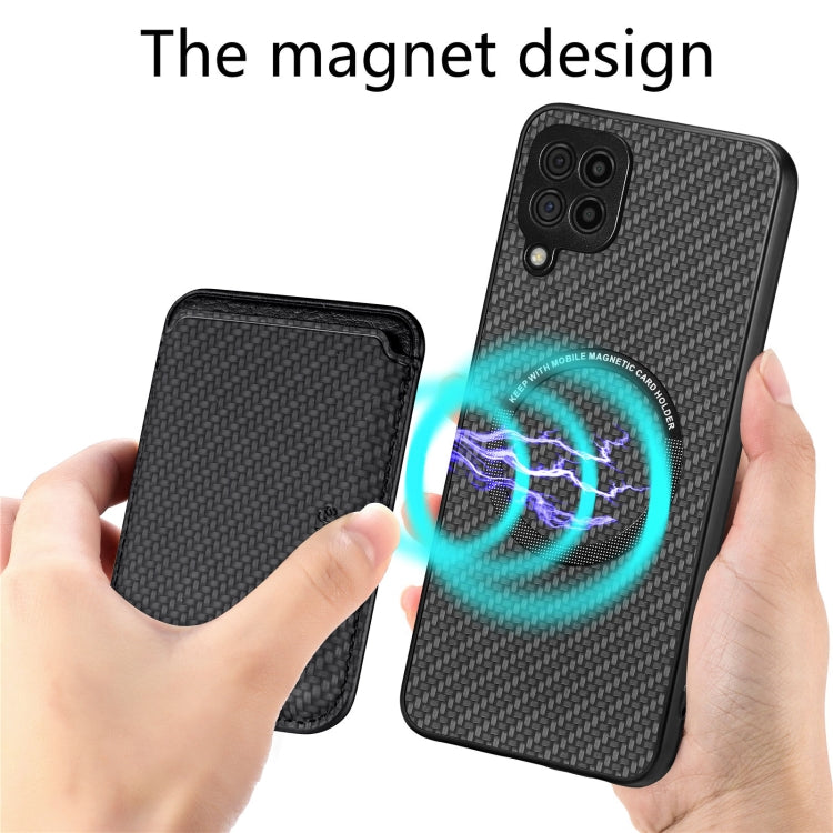 For Samsung Galaxy A22 4G Carbon Fiber Leather Card Magsafe Magnetic Phone Case(Black) - Galaxy Phone Cases by PMC TechLife | Online Shopping South Africa | PMC TechLife