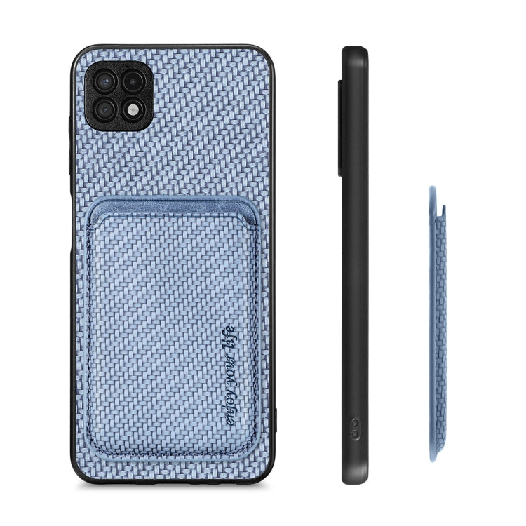 For Samsung Galaxy A22 5G Carbon Fiber Leather Card Magsafe Magnetic Phone Case(Blue) - Galaxy Phone Cases by PMC TechLife | Online Shopping South Africa | PMC TechLife