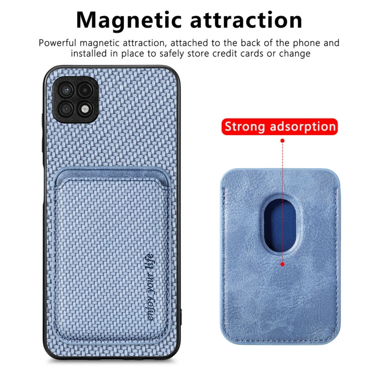 For Samsung Galaxy A22 5G Carbon Fiber Leather Card Magsafe Magnetic Phone Case(Blue)