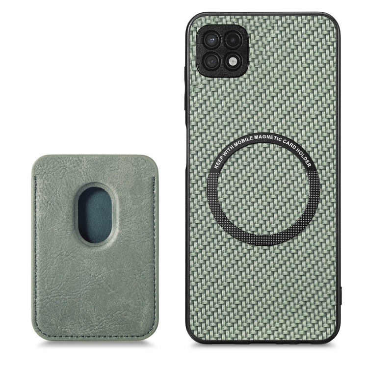 For Samsung Galaxy A22 5G Carbon Fiber Leather Card Magsafe Magnetic Phone Case(Green) - Galaxy Phone Cases by PMC TechLife | Online Shopping South Africa | PMC TechLife