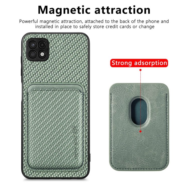 For Samsung Galaxy A22 5G Carbon Fiber Leather Card Magsafe Magnetic Phone Case(Green) - Galaxy Phone Cases by PMC TechLife | Online Shopping South Africa | PMC TechLife