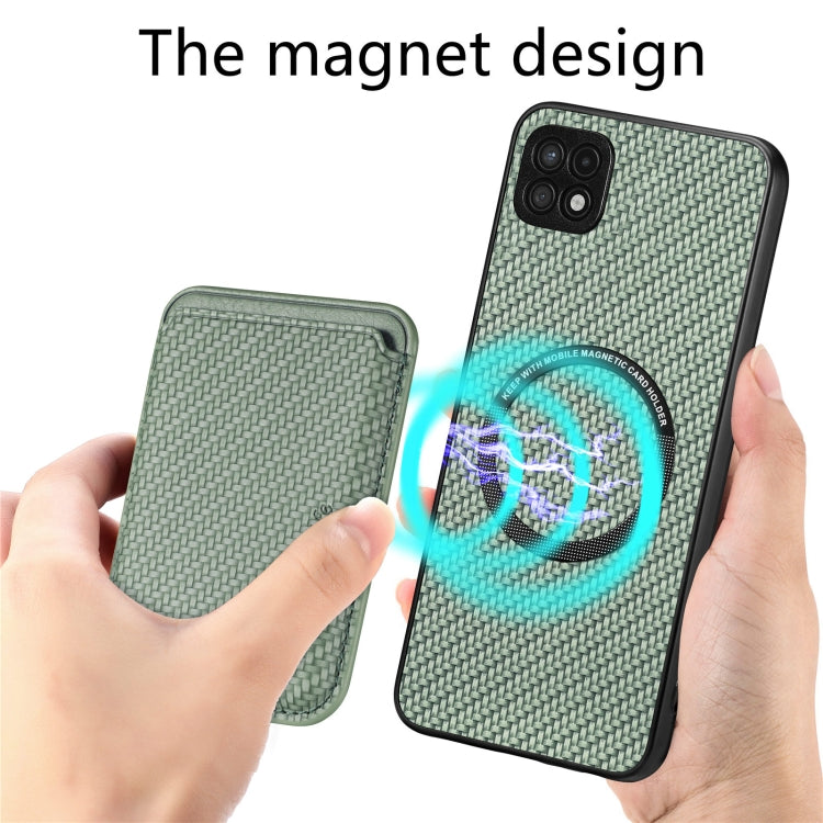 For Samsung Galaxy A22 5G Carbon Fiber Leather Card Magsafe Magnetic Phone Case(Green) - Galaxy Phone Cases by PMC TechLife | Online Shopping South Africa | PMC TechLife