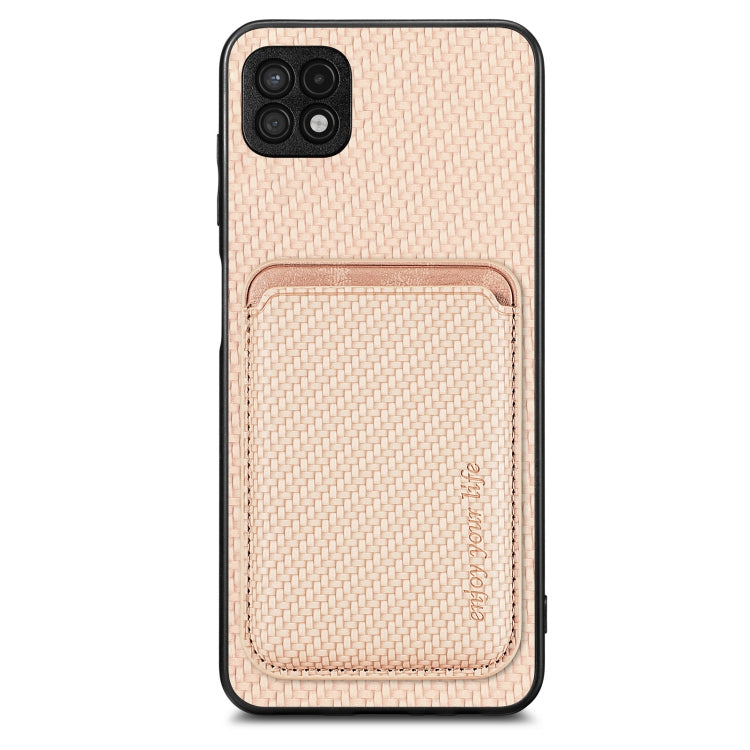 For Samsung Galaxy A22 5G Carbon Fiber Leather Card Magsafe Magnetic Phone Case(Khaki) - Galaxy Phone Cases by PMC TechLife | Online Shopping South Africa | PMC TechLife