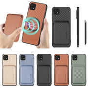 For Samsung Galaxy A22 5G Carbon Fiber Leather Card Magsafe Magnetic Phone Case(Khaki)