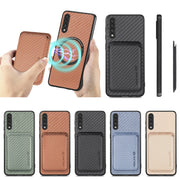 For Samsung Galaxy A50 Carbon Fiber Leather Card Magsafe Magnetic Phone Case(Black)