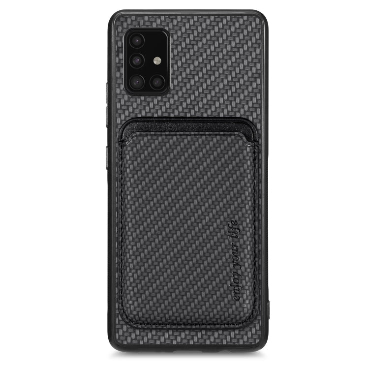 For Samsung Galaxy A51 5G Carbon Fiber Leather Card Magsafe Magnetic Phone Case(Black) - Galaxy Phone Cases by PMC TechLife | Online Shopping South Africa | PMC TechLife