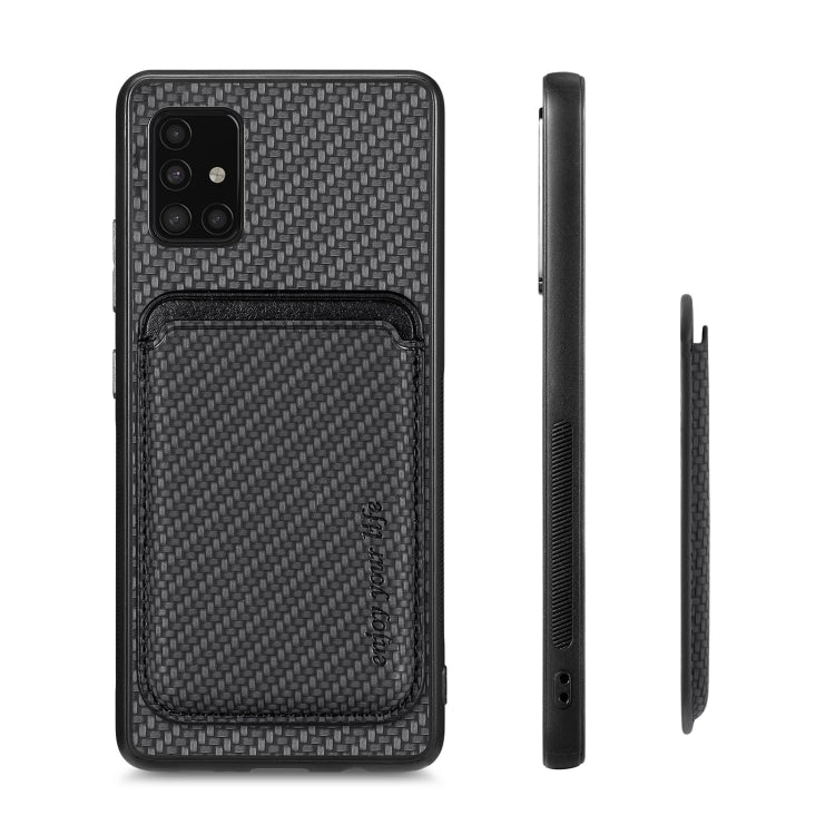 For Samsung Galaxy A51 5G Carbon Fiber Leather Card Magsafe Magnetic Phone Case(Black) - Galaxy Phone Cases by PMC TechLife | Online Shopping South Africa | PMC TechLife