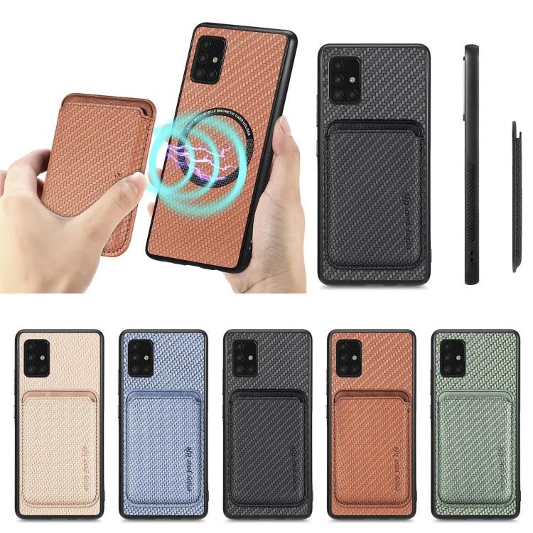 For Samsung Galaxy A51 5G Carbon Fiber Leather Card Magsafe Magnetic Phone Case(Black) - Galaxy Phone Cases by PMC TechLife | Online Shopping South Africa | PMC TechLife