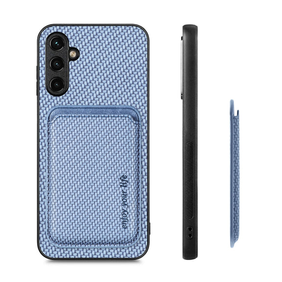 For Samsung Galaxy A54 5G Carbon Fiber Leather Card Magsafe Magnetic Phone Case(Blue)