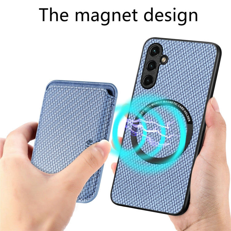 For Samsung Galaxy A54 5G Carbon Fiber Leather Card Magsafe Magnetic Phone Case(Blue) - Galaxy Phone Cases by PMC TechLife | Online Shopping South Africa | PMC TechLife