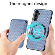 For Samsung Galaxy A54 5G Carbon Fiber Leather Card Magsafe Magnetic Phone Case(Blue)