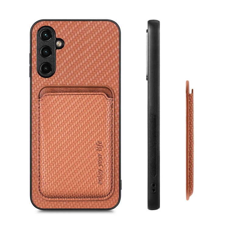 For Samsung Galaxy A54 5G Carbon Fiber Leather Card Magsafe Magnetic Phone Case(Brown)