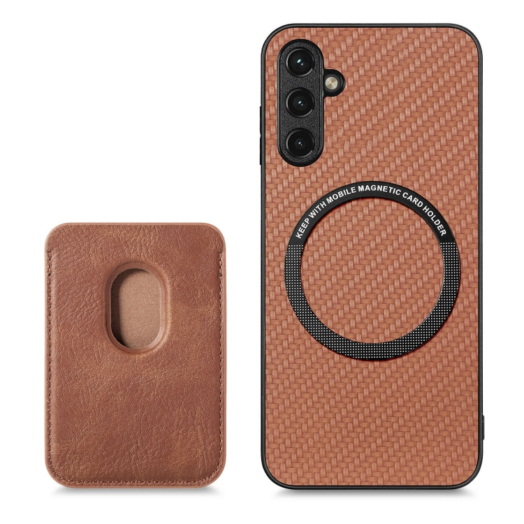 For Samsung Galaxy A54 5G Carbon Fiber Leather Card Magsafe Magnetic Phone Case(Brown)