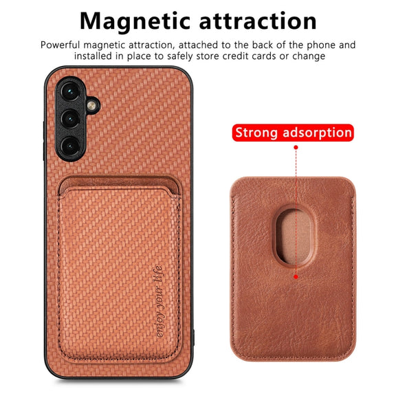 For Samsung Galaxy A54 5G Carbon Fiber Leather Card Magsafe Magnetic Phone Case(Brown)