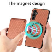 For Samsung Galaxy A54 5G Carbon Fiber Leather Card Magsafe Magnetic Phone Case(Brown)