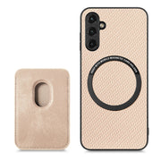 For Samsung Galaxy A54 5G Carbon Fiber Leather Card Magsafe Magnetic Phone Case(Khaki)