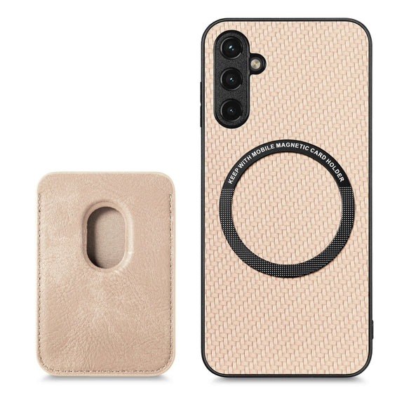 For Samsung Galaxy A54 5G Carbon Fiber Leather Card Magsafe Magnetic Phone Case(Khaki)