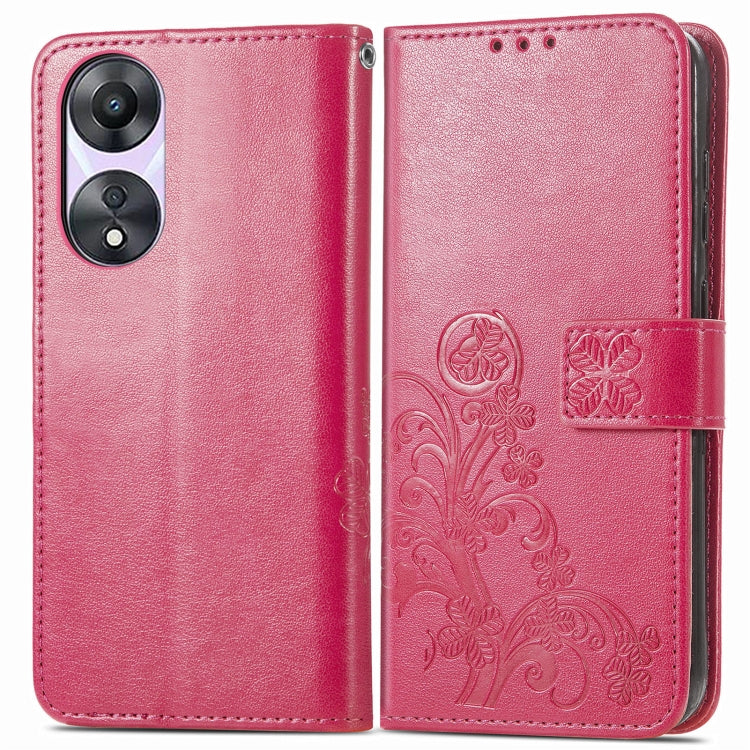 For OPPO A78 Four-leaf Clasp Embossed Buckle Leather Phone Case(Magenta) - OPPO Cases by PMC TechLife | Online Shopping South Africa | PMC TechLife | Buy Now Pay Later Mobicred