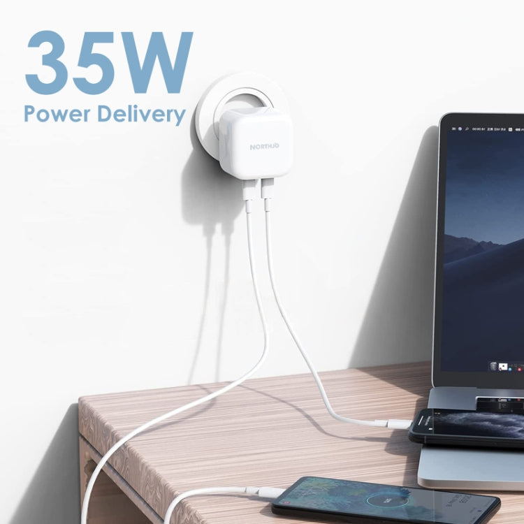 NORTHJO NOGAN3502 GaN PD PPS 35W Dual USB-C / Type-CWall Fast Charger, Plug Type:EU Plug(White) - free shipping - PMC TechLife - Order now!