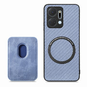 For Honor X7A Carbon Fiber Leather Card Magsafe Magnetic Phone Case(Blue)