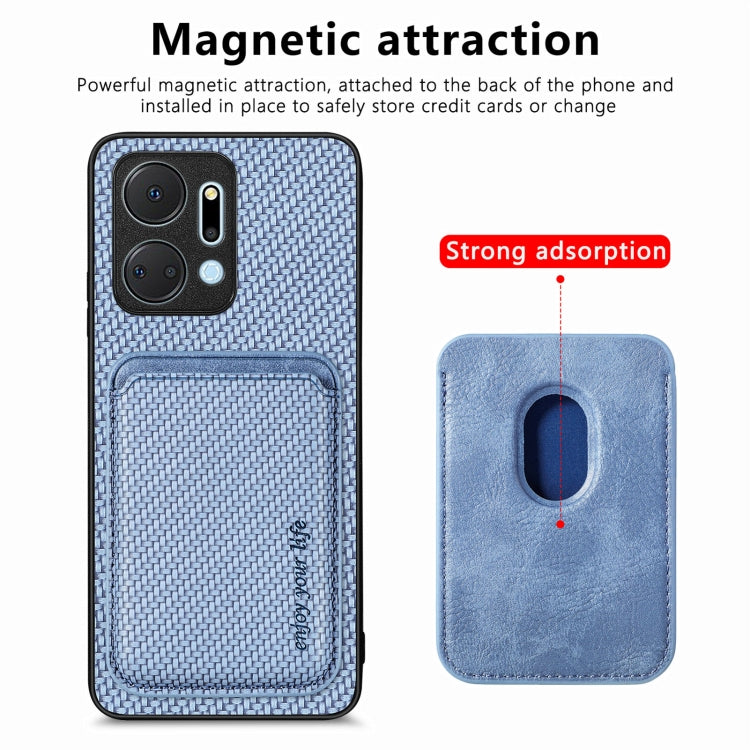 For Honor X7A Carbon Fiber Leather Card Magsafe Magnetic Phone Case(Blue)