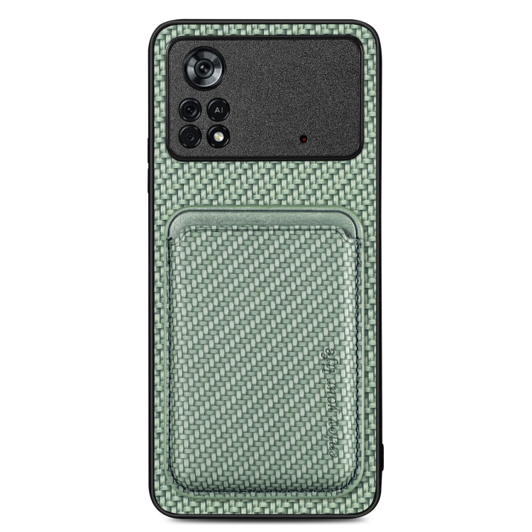 For Xiaomi Poco X4 Pro 5G Carbon Fiber Leather Card Magsafe Magnetic Phone Case(Green) - Xiaomi Cases by PMC TechLife | Online Shopping South Africa | PMC TechLife | Buy Now Pay Later Mobicred