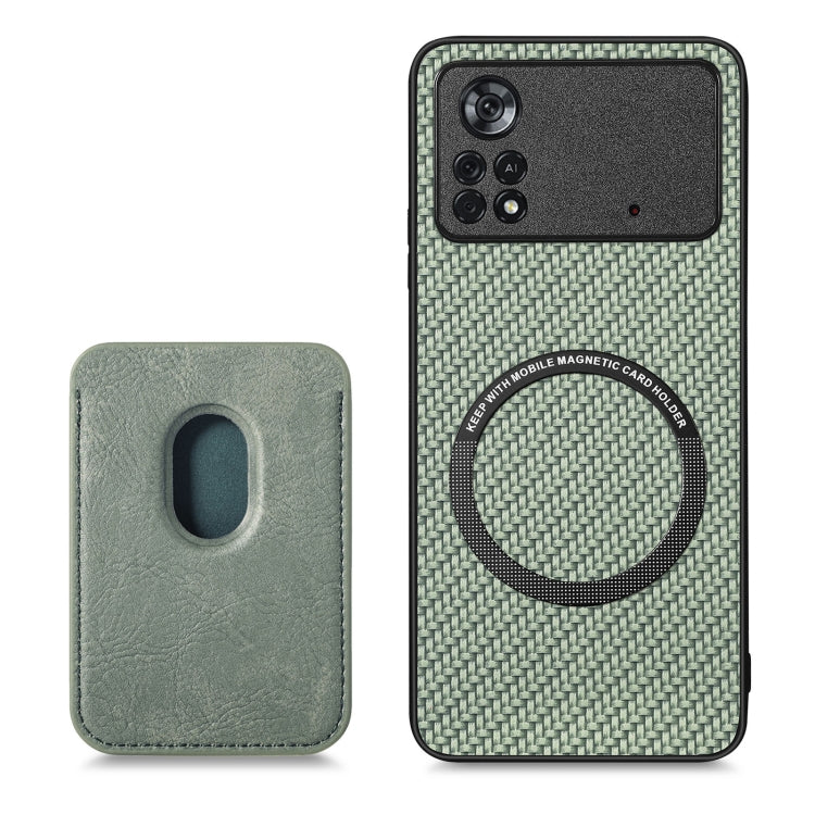 For Xiaomi Poco X4 Pro 5G Carbon Fiber Leather Card Magsafe Magnetic Phone Case(Green) - Xiaomi Cases by PMC TechLife | Online Shopping South Africa | PMC TechLife | Buy Now Pay Later Mobicred
