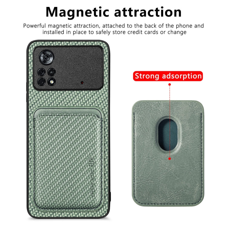 For Xiaomi Poco X4 Pro 5G Carbon Fiber Leather Card Magsafe Magnetic Phone Case(Green) - Xiaomi Cases by PMC TechLife | Online Shopping South Africa | PMC TechLife | Buy Now Pay Later Mobicred