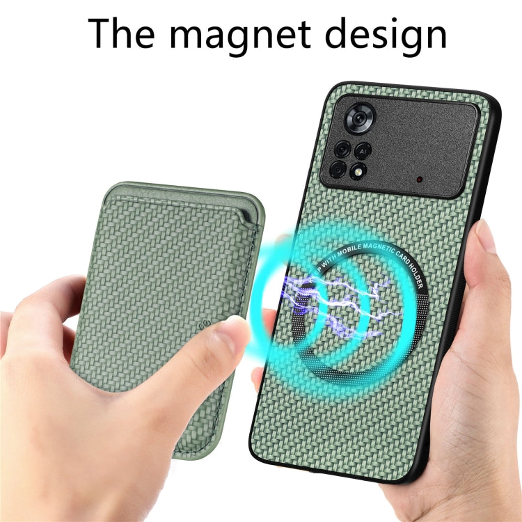 For Xiaomi Poco X4 Pro 5G Carbon Fiber Leather Card Magsafe Magnetic Phone Case(Green) - Xiaomi Cases by PMC TechLife | Online Shopping South Africa | PMC TechLife | Buy Now Pay Later Mobicred