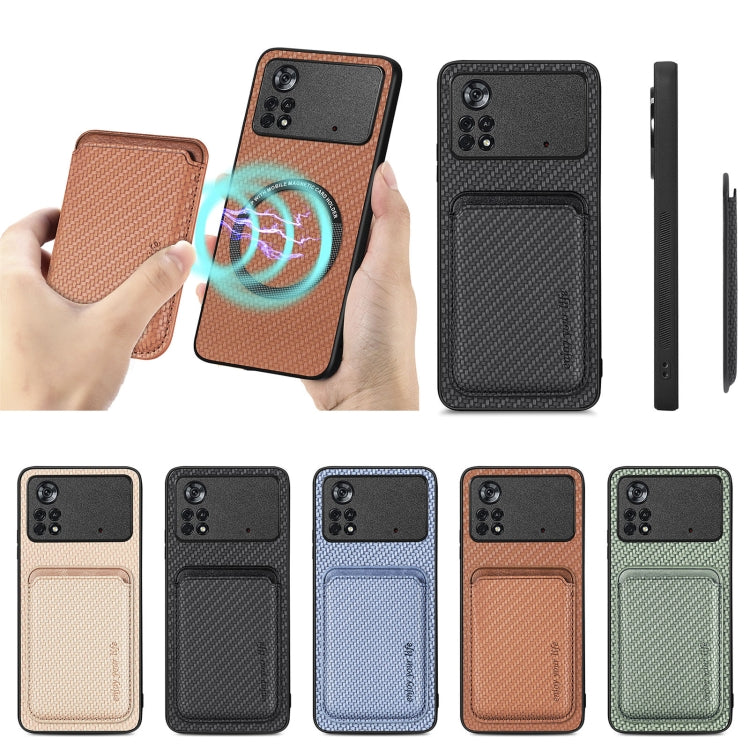 For Xiaomi Poco X4 Pro 5G Carbon Fiber Leather Card Magsafe Magnetic Phone Case(Green) - Xiaomi Cases by PMC TechLife | Online Shopping South Africa | PMC TechLife | Buy Now Pay Later Mobicred