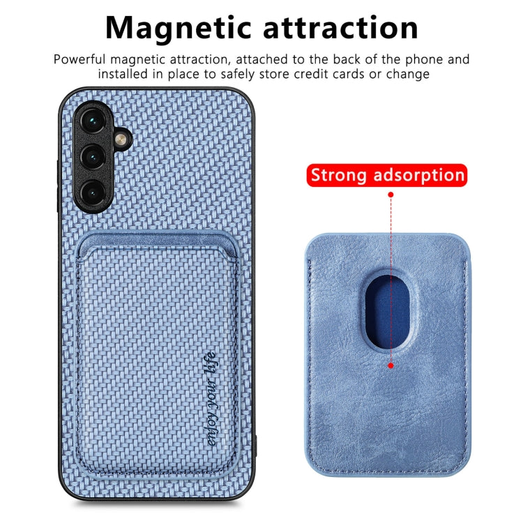 For Samsung Galaxy A34 5G Carbon Fiber Leather Card Magsafe Magnetic Phone Case(Blue) - Galaxy Phone Cases by PMC TechLife | Online Shopping South Africa | PMC TechLife