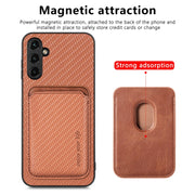 For Samsung Galaxy A34 5G Carbon Fiber Leather Card Magsafe Magnetic Phone Case(Brown)