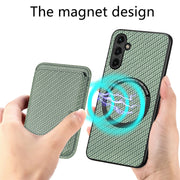 For Samsung Galaxy A34 5G Carbon Fiber Leather Card Magsafe Magnetic Phone Case(Green)