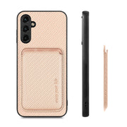 For Samsung Galaxy A34 5G Carbon Fiber Leather Card Magsafe Magnetic Phone Case(Khaki)