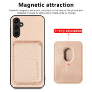 For Samsung Galaxy A34 5G Carbon Fiber Leather Card Magsafe Magnetic Phone Case(Khaki)