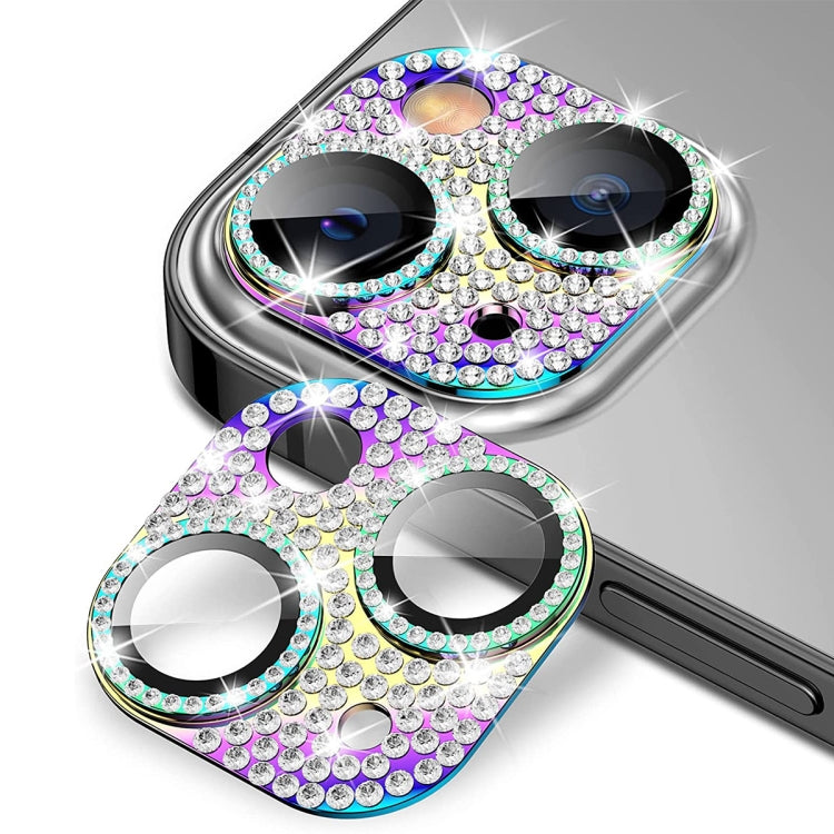 For iPhone 14 / 14 Plus ENKAY Hat-Prince Blink Diamond Camera Lens Aluminium Alloy Tempered Glass Film(Colorful) - iPhone 14 Tempered Glass by ENKAY | Online Shopping South Africa | PMC TechLife