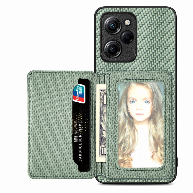 For Xiaomi Poco X5 Pro 5G Carbon Fiber Magnetic Card Wallet Bag Phone Case(Green) - free shipping - PMC TechLife - Order now!