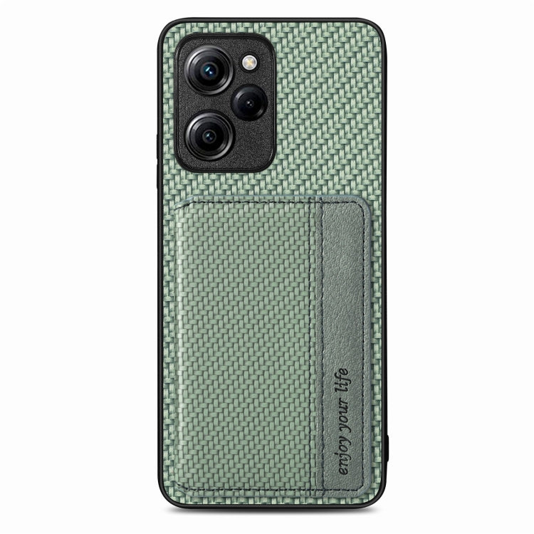 For Xiaomi Poco X5 Pro 5G Carbon Fiber Magnetic Card Wallet Bag Phone Case(Green) - free shipping - PMC TechLife - Order now!