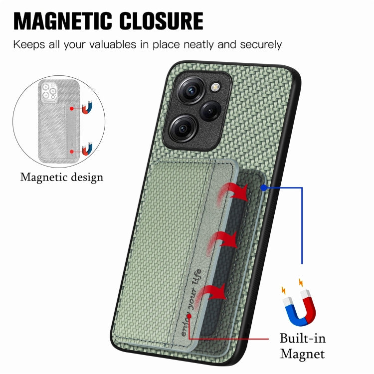 For Xiaomi Poco X5 Pro 5G Carbon Fiber Magnetic Card Wallet Bag Phone Case(Green) - free shipping - PMC TechLife - Order now!