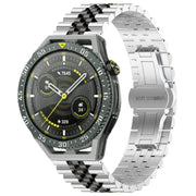 For Huawei Watch GT3 SE Five Bull Half Round Stainless Steel Watch Band + Strap Removal Tool(Silver+Black)