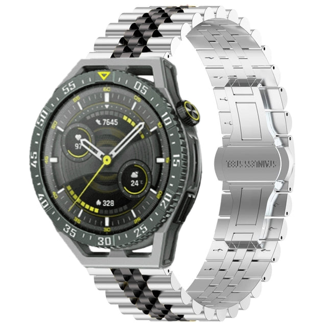For Huawei Watch GT3 SE Five Bull Half Round Stainless Steel Watch Band + Strap Removal Tool(Silver+Black)