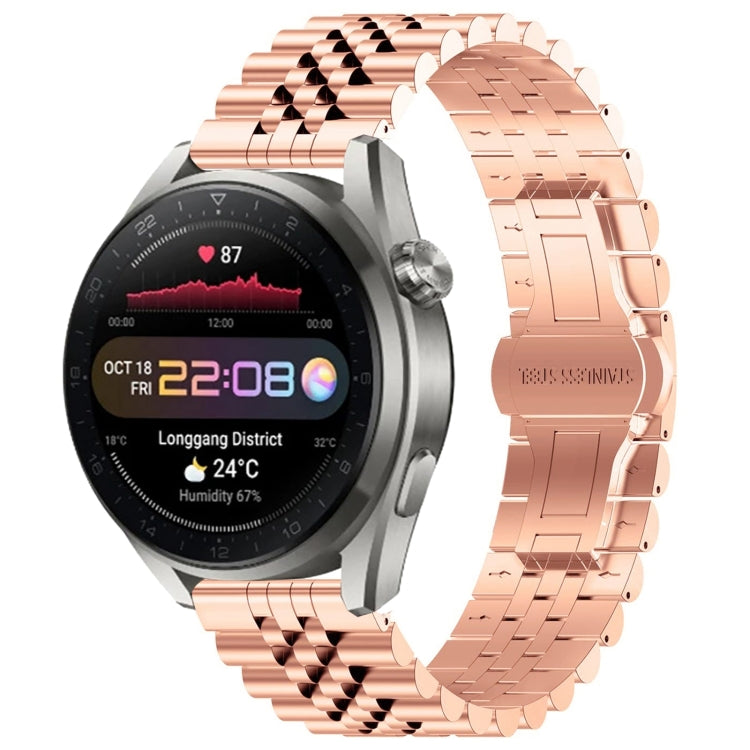 For Huawei Watch3 Pro New Five Bull Half Round Stainless Steel Watch Band + Strap Removal Tool(Rose Gold) - Smart Wear by PMC TechLife | Online Shopping South Africa | PMC TechLife