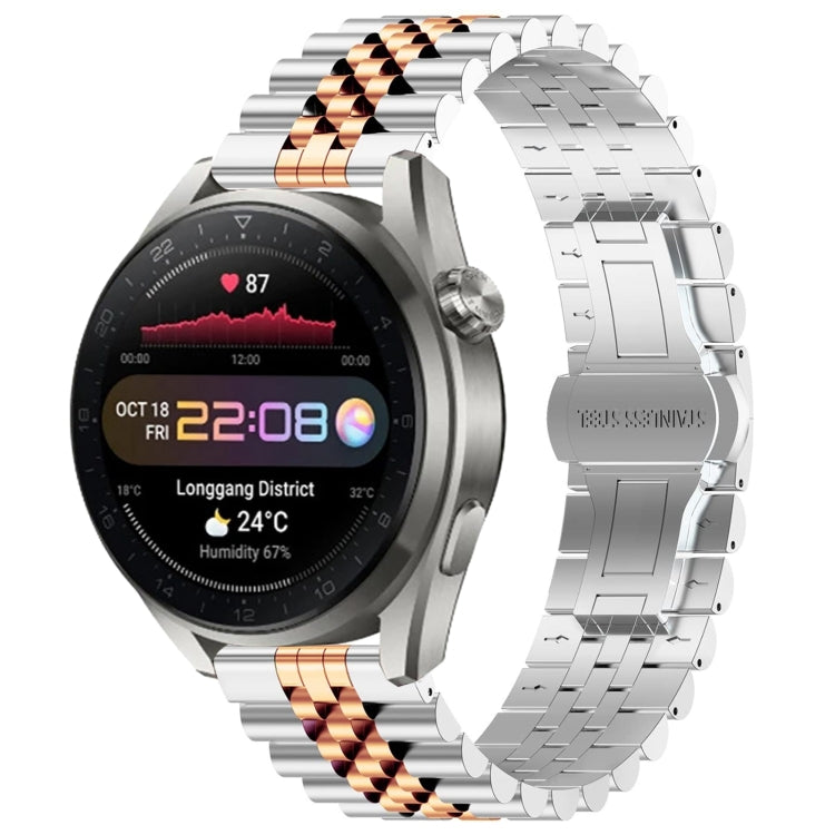 For Huawei Watch3 Pro New Five Bull Half Round Stainless Steel Watch Band + Strap Removal Tool(Silver+Rose Gold) -  by PMC TechLife | Online Shopping South Africa | PMC TechLife