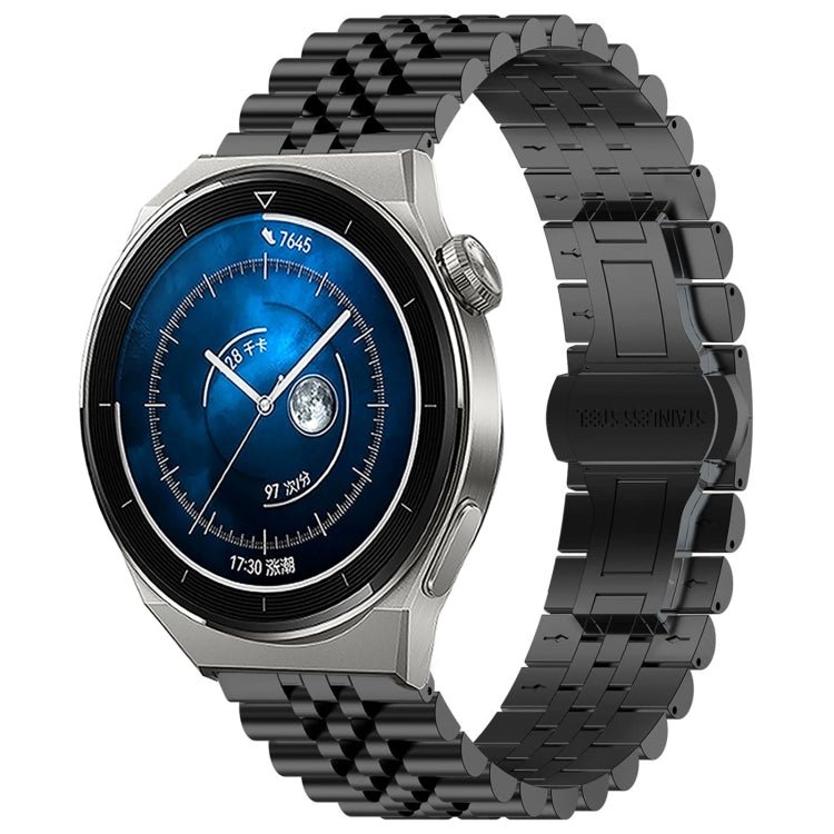 For Huawei Watch GT3 Pro 46mm Five Bull Half Round Stainless Steel Watch Band + Strap Removal Tool(Black) - Smart Wear by PMC TechLife | Online Shopping South Africa | PMC TechLife