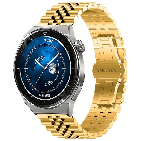For Huawei Watch GT3 Pro 46mm Five Bull Half Round Stainless Steel Watch Band + Strap Removal Tool(Gold)
