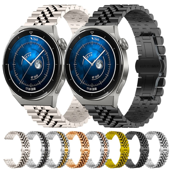 For Huawei Watch GT3 Pro 46mm Five Bull Half Round Stainless Steel Watch Band + Strap Removal Tool(Silver+Gold)