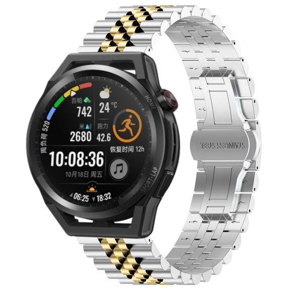 For Huawei Watch GT Runner Five Bull Half Round Stainless Steel Watch Band + Strap Removal Tool(Silver+Gold)