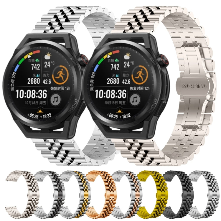 For Huawei Watch GT Runner Five Bull Half Round Stainless Steel Watch Band + Strap Removal Tool(Silver+Black) -  by PMC TechLife | Online Shopping South Africa | PMC TechLife